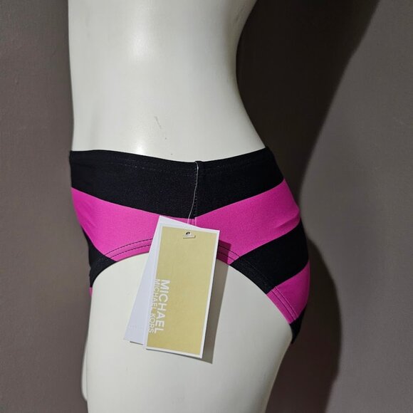 Michael Kors Striped High-Waisted Bikini Bottoms - Picture 2 of 9